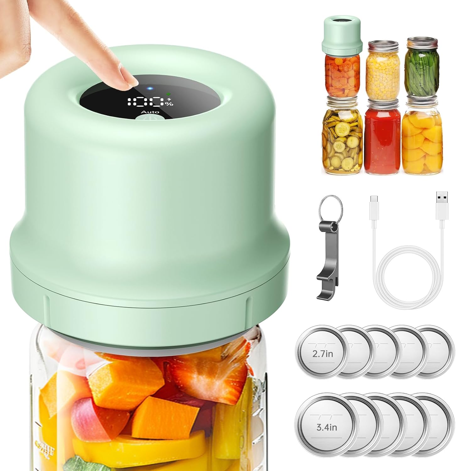 Moriko Mason Jar Vacuum Sealer - Electric Mason Jar Vacuum Sealer Kit with Regular and Wide Mouth Mason Jar Lids, Canning Vacuum Sealer for Food Storage (Black), Medium, Green Moriko Mason Jar Vacuum Sealer - Electric Mason Jar Vacuum Sealer Kit with Regular and Wide Mouth Mason Jar Lids, Canning Vacuum Sealer for Food Storage (Black), Medium, Green